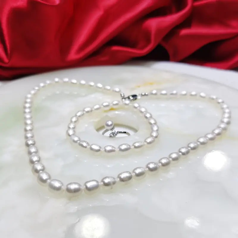 Pearl Jewelry Set - Necklace, Bracelet, and Ring (3 Pieces)