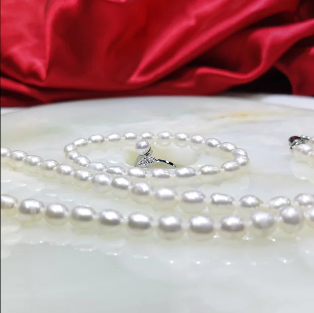 Pearl Jewelry Set - Necklace, Bracelet, and Ring (3 Pieces)