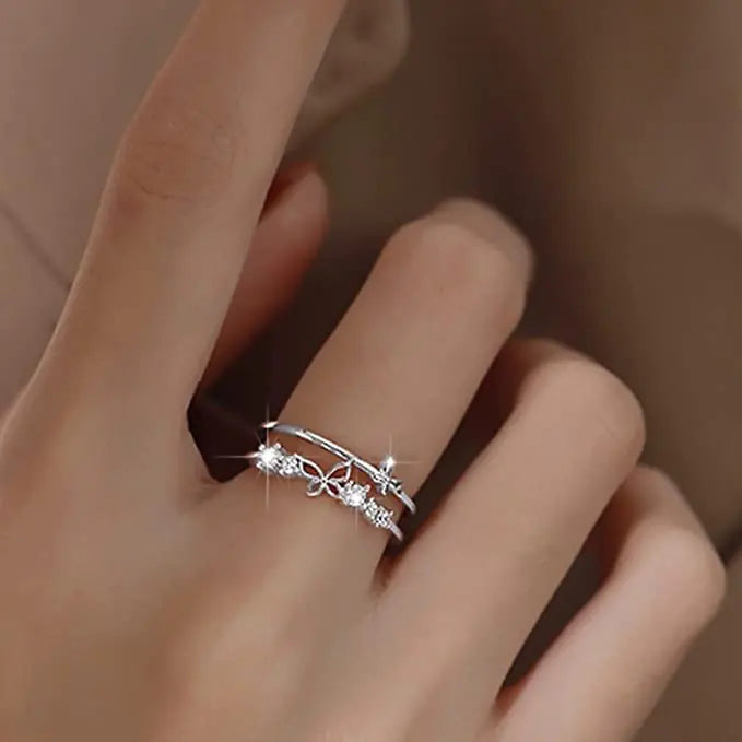 Double Layer Butterfly Diamond Ring
