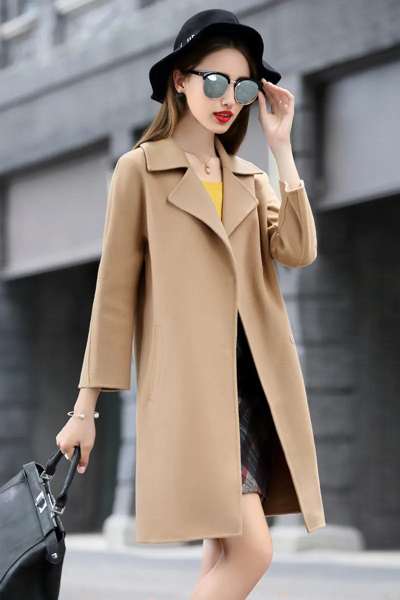 Wome's Long Sleeve Wool Coat and Overcoat