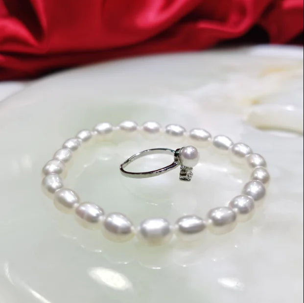 Pearl Jewelry Set - Necklace, Bracelet, and Ring (3 Pieces)