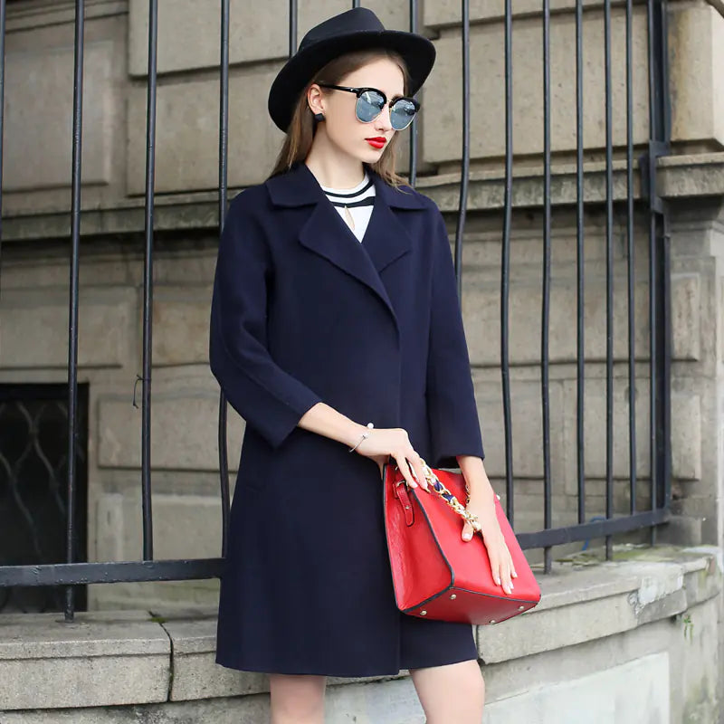 Wome's Long Sleeve Wool Coat and Overcoat