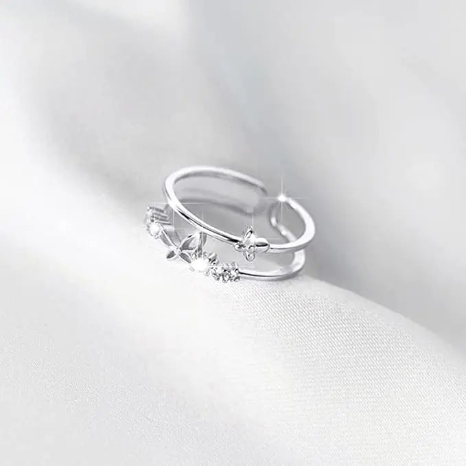Double Layer Butterfly Diamond Ring